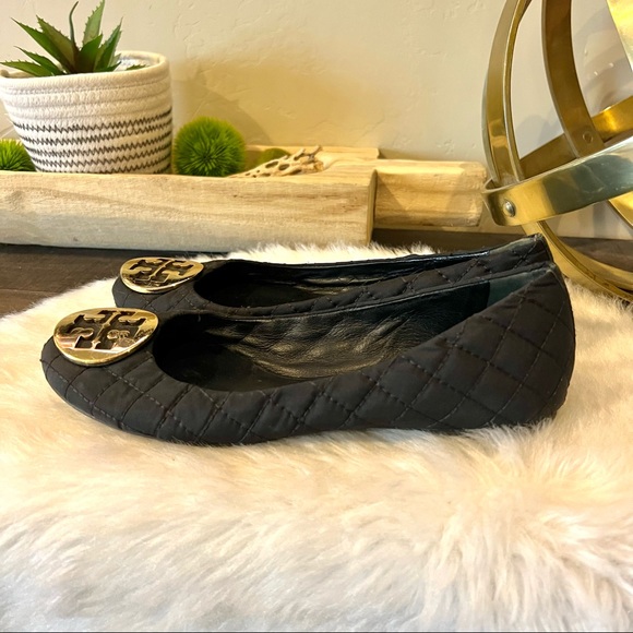 Tory Burch Reva Quinn Quilted Ballerina Flat Black Size 7.5 - Picture 2 of 5